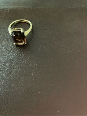 Rectangular Smoky Quartz-Style Silver Ring
